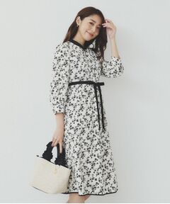 index / インデックス ミニ丈・ひざ丈ワンピース | ミニフラワープリント バイカラーワンピース【洗濯機洗い可/イージーアイロン/防シワ】