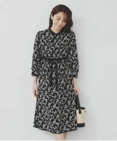 index / インデックス ミニ丈・ひざ丈ワンピース | ミニフラワープリント バイカラーワンピース【洗濯機洗い可/イージーアイロン/防シワ】