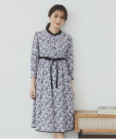 index / インデックス ミニ丈・ひざ丈ワンピース | ミニフラワープリント バイカラーワンピース【洗濯機洗い可/イージーアイロン/防シワ】