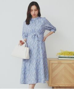 index / インデックス ミニ丈・ひざ丈ワンピース | スタンドネック小花柄ワンピース【洗濯機洗い可/イージーアイロン】