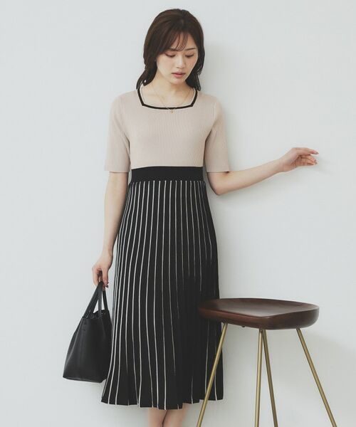 index / インデックス セットアップ | 《ツインセット》カーディガン×バイカラーニットワンピース【洗濯機洗い可/抗ピル】 | 詳細14