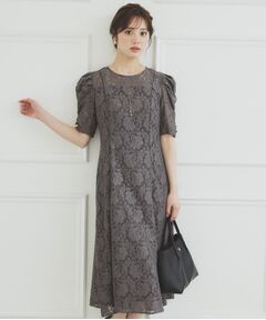 index / インデックス ミニ丈・ひざ丈ワンピース | 総レースギャザースリーブワンピース【洗濯機洗い可】