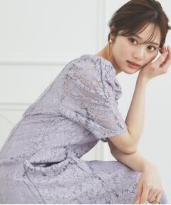 index / インデックス ミニ丈・ひざ丈ワンピース | 総レースギャザースリーブワンピース【洗濯機洗い可】