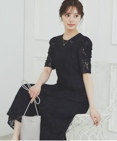 index / インデックス ミニ丈・ひざ丈ワンピース | 総レースギャザースリーブワンピース【洗濯機洗い可】