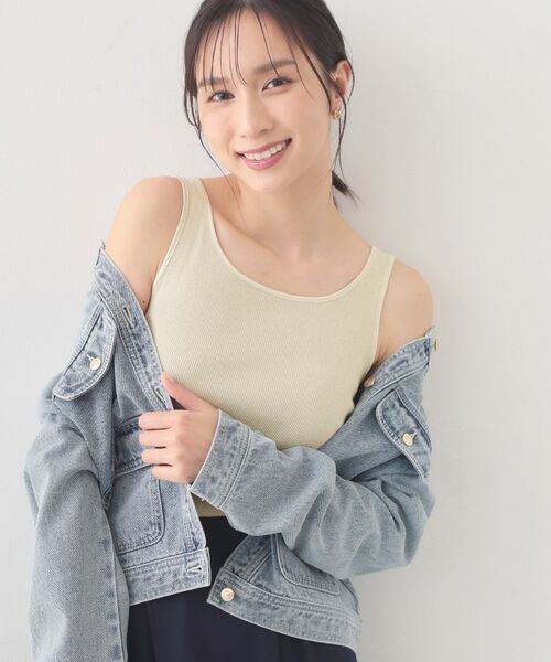 index / インデックス キャミソール・チューブトップ | 前後2WAY サテンパイピングリブタンクトップ【洗濯機洗い可】（ゴールド(607)）