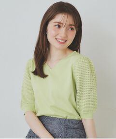 index / インデックス ニット・セーター | 《5色展開》柄編みスリーブVネックニット【洗濯機洗い可】