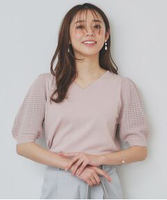 index / インデックス ニット・セーター | 《5色展開》柄編みスリーブVネックニット【洗濯機洗い可】