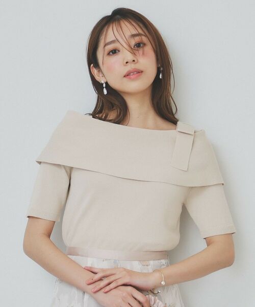 index / インデックス ニット・セーター | アシメリボンオフショルニット【洗濯機洗い可】(グレージュ(050))