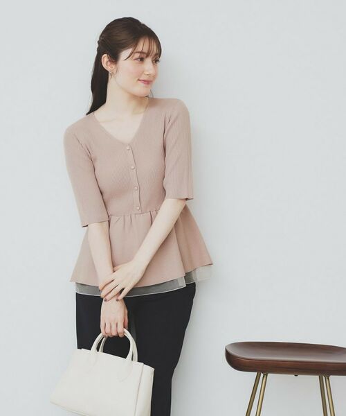 index / インデックス ニット・セーター | シアーレイヤードペプラムニット【洗濯機洗い可】(ピンクベージュ(053))