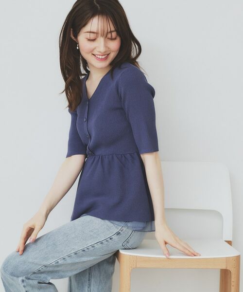 index / インデックス ニット・セーター | シアーレイヤードペプラムニット【洗濯機洗い可】(ブルー(093))