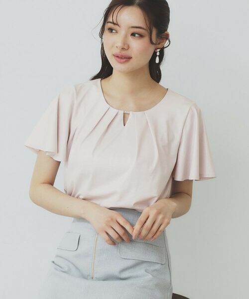 index / インデックス カットソー | ビジュースリットフリルスリーブトップス【洗濯機洗い可】(ピンクベージュ(053))