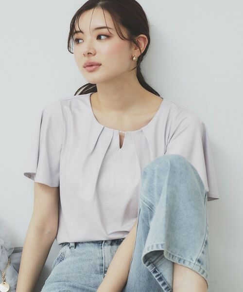 index / インデックス カットソー | ビジュースリットフリルスリーブトップス【洗濯機洗い可】(ライトグレー(811))