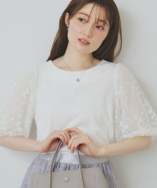 index / インデックス カットソー | シアーバルーンスリーブトップス【洗濯機洗い可/接触冷感】(アイボリー(004))