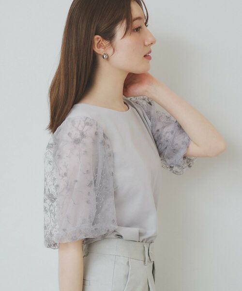 index / インデックス カットソー | シアーバルーンスリーブトップス【洗濯機洗い可/接触冷感】(ライトグレー(011))