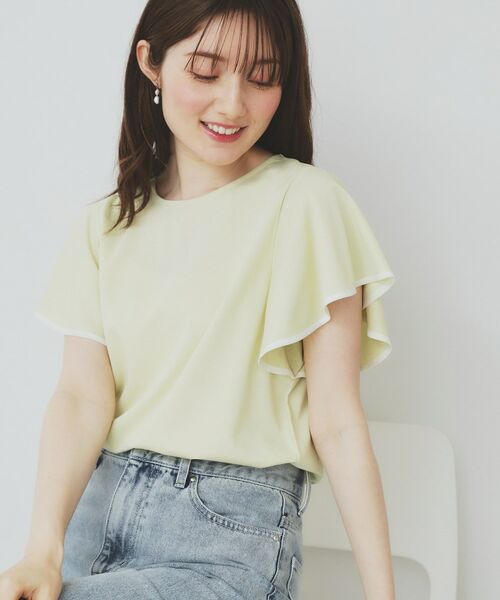 index / インデックス カットソー | バイカラーフレアスリーブトップス【洗濯機洗い可】(ライトイエロー(530))