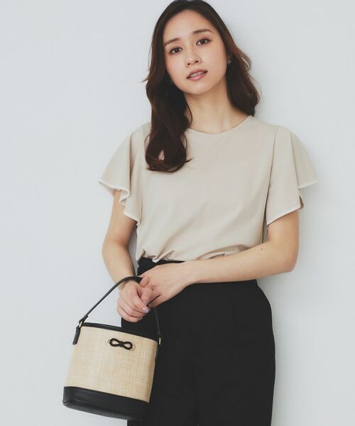 index / インデックス カットソー | バイカラーフレアスリーブトップス【洗濯機洗い可】(グレージュ(550))