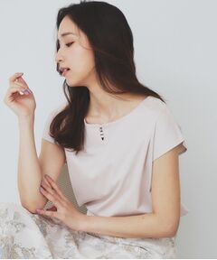 index / インデックス カットソー | 《6色展開/XS-3サイズ》キーネックビジュートップス【UV/接触冷感/洗濯機洗い可】