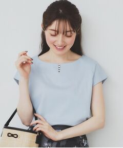 index / インデックス カットソー | 《6色展開/XS-3サイズ》キーネックビジュートップス【UV/接触冷感/洗濯機洗い可】