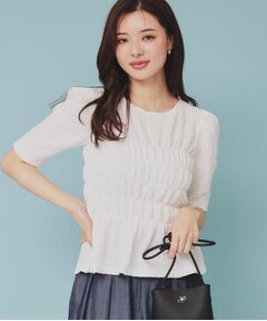 index / インデックス カットソー | シャーリングペプラムトップス【洗濯機洗い可】