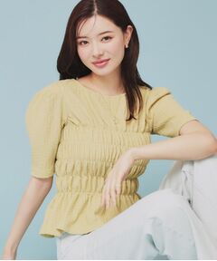 index / インデックス カットソー | シャーリングペプラムトップス【洗濯機洗い可】