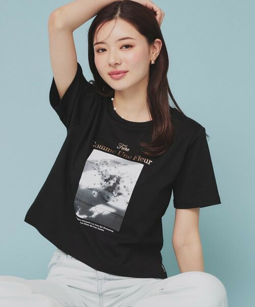 index/インデックス 転写箔プリントショート丈Tシャツ【洗濯機可・接触冷感・UVケア】 ブラック(019) 36(S) index/インデックス 転写箔プリントショート丈Tシャツ【洗濯機可・接触冷感・UVケア】 ブラック(019) 36(S)