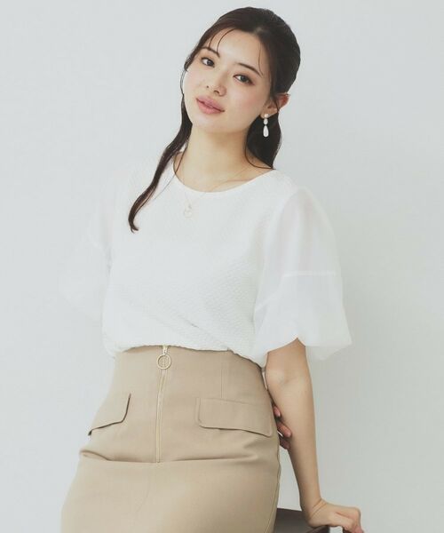 index / インデックス カットソー | シアーバルーンスリーブトップス【洗濯機洗い可】(オフホワイト(003))