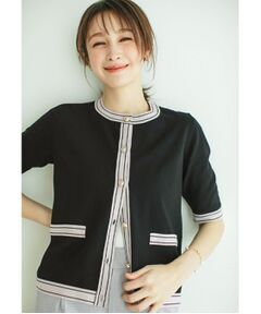 index / インデックス カーディガン・ボレロ | バイカラークルーネックカーディガン/オーガニックコットン混【UV/洗濯機洗い可】