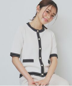 index / インデックス カーディガン・ボレロ | バイカラークルーネックカーディガン/オーガニックコットン混【UV/洗濯機洗い可】
