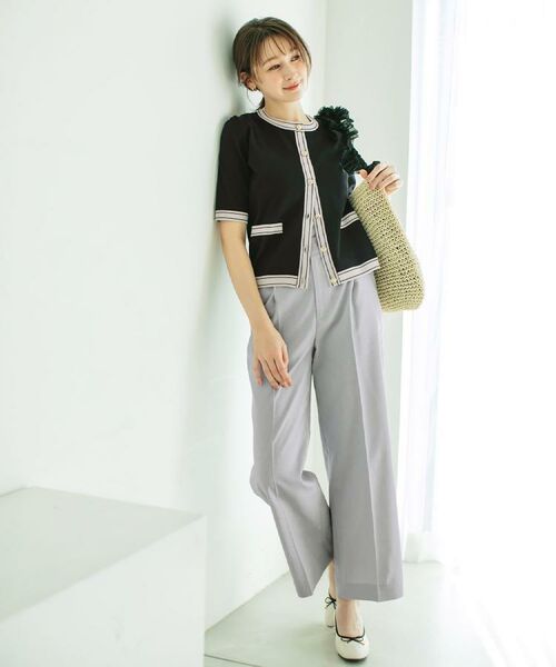 index / インデックス カーディガン・ボレロ | バイカラークルーネックカーディガン/オーガニックコットン混【UV/洗濯機洗い可】 | 詳細1