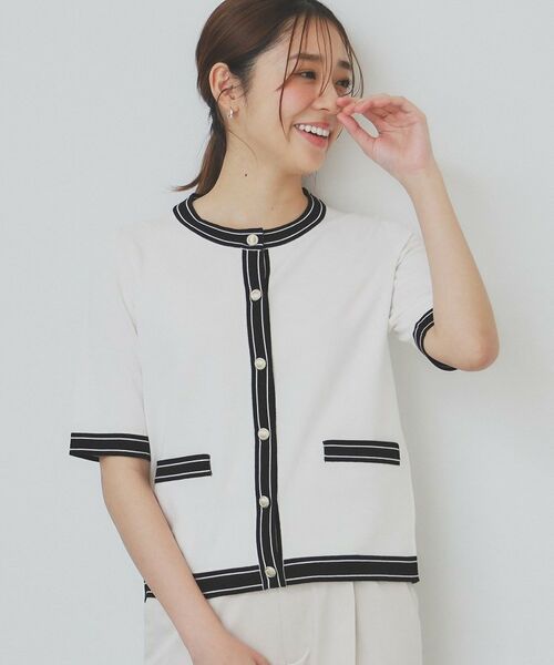 index / インデックス カーディガン・ボレロ | バイカラークルーネックカーディガン/オーガニックコットン混【UV/洗濯機洗い可】 | 詳細2