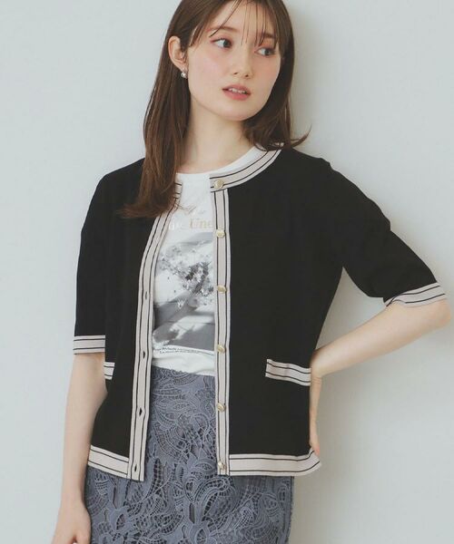 index / インデックス カーディガン・ボレロ | バイカラークルーネックカーディガン/オーガニックコットン混【UV/洗濯機洗い可】 | 詳細6