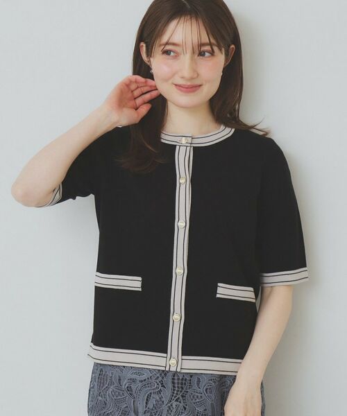 index / インデックス カーディガン・ボレロ | バイカラークルーネックカーディガン/オーガニックコットン混【UV/洗濯機洗い可】 | 詳細7