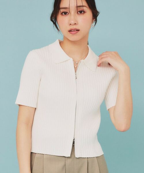 index / インデックス カーディガン・ボレロ | マルチボーダーダブルジップニット【洗濯機洗い可】(オフホワイト(003))