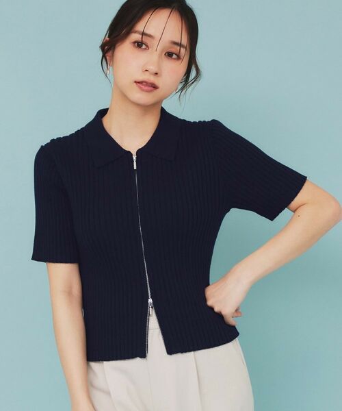 index / インデックス カーディガン・ボレロ | マルチボーダーダブルジップニット【洗濯機洗い可】(ネイビー(094))