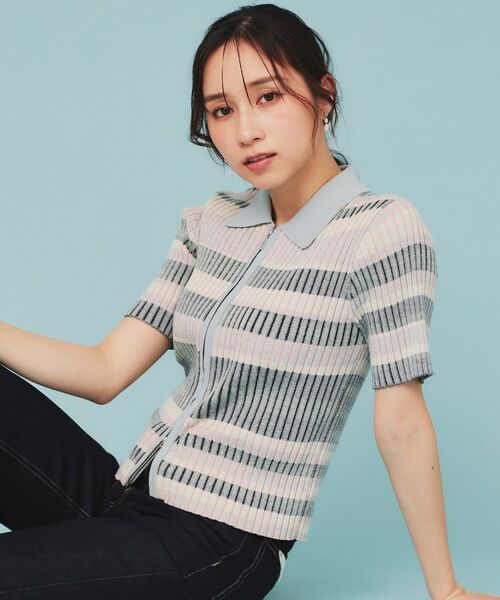 index / インデックス カーディガン・ボレロ | マルチボーダーダブルジップニット【洗濯機洗い可】(ミントグリーン(321))