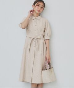 index / インデックス ミニ丈・ひざ丈ワンピース | ストライプシャツワンピース【洗濯機洗い可/イージーアイロン】