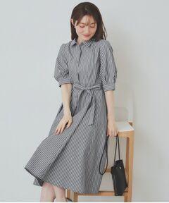 index / インデックス ミニ丈・ひざ丈ワンピース | ストライプシャツワンピース【洗濯機洗い可/イージーアイロン】