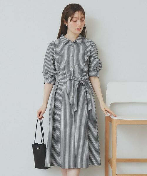 index / インデックス ミニ丈・ひざ丈ワンピース | ストライプシャツワンピース【洗濯機洗い可/イージーアイロン】 | 詳細1