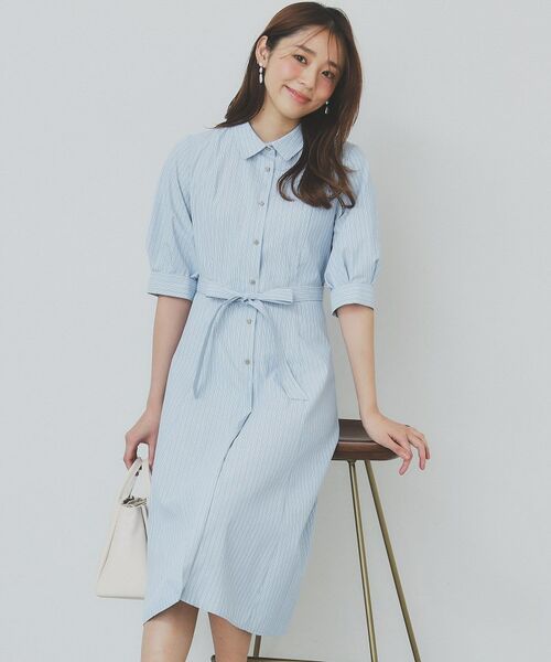 index / インデックス ミニ丈・ひざ丈ワンピース | ストライプシャツワンピース【洗濯機洗い可/イージーアイロン】 | 詳細15