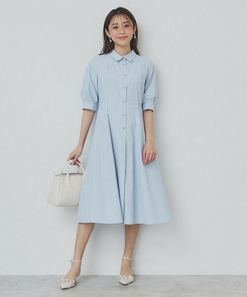 最終決算 ストライプシャツワンピース【洗濯機洗い可/イージーアイロン ワンピース