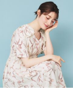 index / インデックス ミニ丈・ひざ丈ワンピース | 《美人百花掲載》リボン柄タックスリーブワンピース【洗濯機洗い可/イージーアイロン】