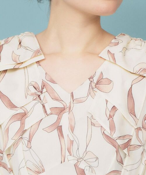 index / インデックス ミニ丈・ひざ丈ワンピース | 《美人百花掲載》リボン柄タックスリーブワンピース【洗濯機洗い可/イージーアイロン】 | 詳細12