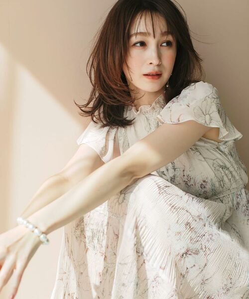 index / インデックス ミニ丈・ひざ丈ワンピース | マジョリカフレアワンピース【洗濯機洗い可】(グレージュ(150))