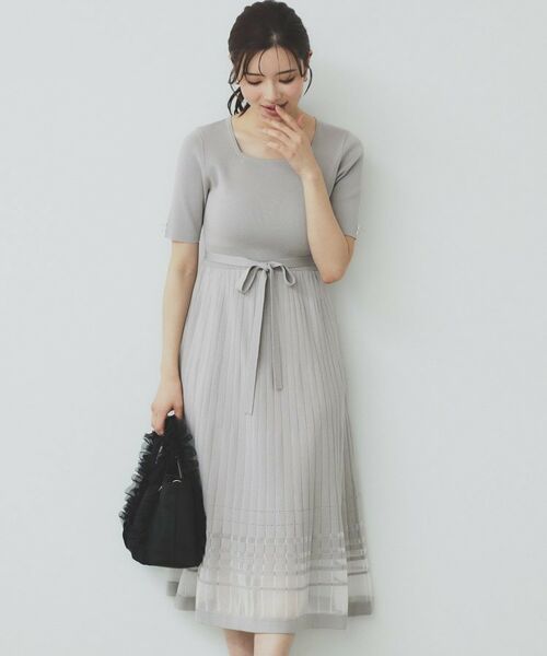 index / インデックス ミニ丈・ひざ丈ワンピース | シアーラインニットワンピース【UV/洗濯機洗い可】 | 詳細1