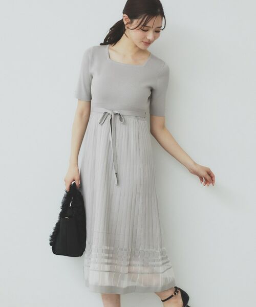 index / インデックス ミニ丈・ひざ丈ワンピース | シアーラインニットワンピース【UV/洗濯機洗い可】(グレージュ(050))