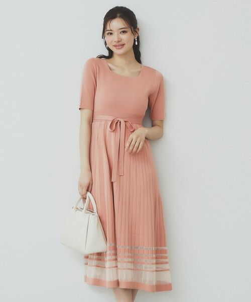 index / インデックス ミニ丈・ひざ丈ワンピース | シアーラインニットワンピース【UV/洗濯機洗い可】(オレンジ(065))