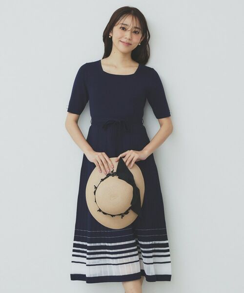 index / インデックス ミニ丈・ひざ丈ワンピース | シアーラインニットワンピース【UV/洗濯機洗い可】(ネイビー(094))