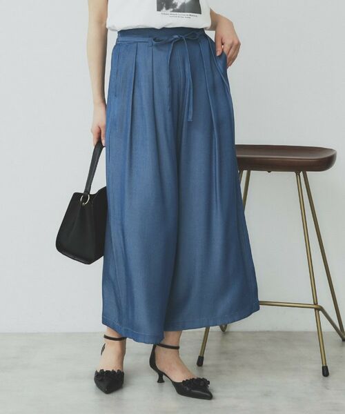 index/インデックス シャンブレータックガウチョパンツ【洗濯機可・接触冷感】 ブルー(093) 42(LL) index/インデックス シャンブレータックガウチョパンツ【洗濯機可・接触冷感】 ブルー(093) 42(LL)