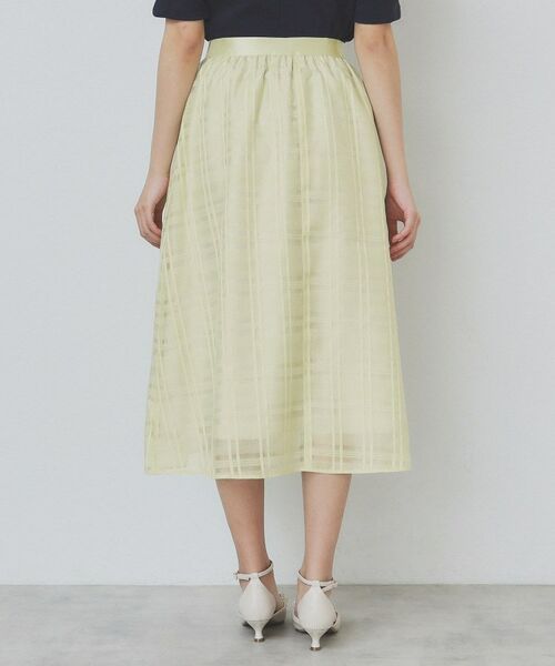 エブール　チェック オーガンジー タック フレア スカート　ベージュ エブール チェック オーガンジー タック フレア スカート ベージュ