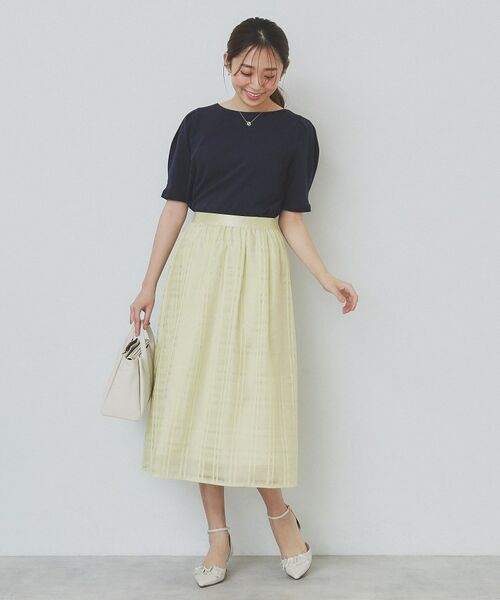 エブール　チェック オーガンジー タック フレア スカート　ベージュ エブール チェック オーガンジー タック フレア スカート ベージュ